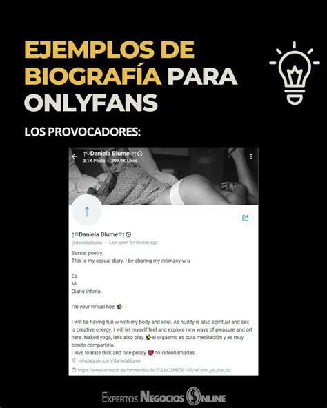 ejemplos de biografas para onlyfans|Onlyfans Bio Ideas That REALLY Work & Example。